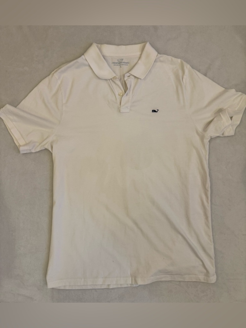 Vineyard Vines Men's White Polo with Navy Whale Logo SIZE L